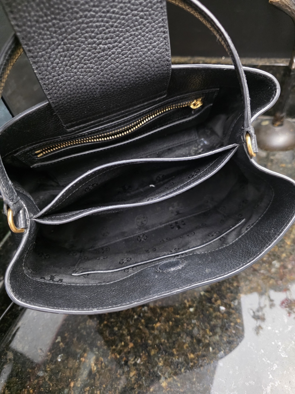 Tory Burch Black Leather Top-Handle Satchel with Gold Logo - Picture 13 of 15